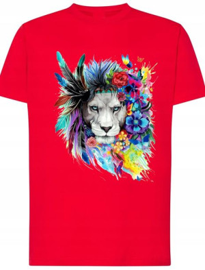Męski T-shirt Kolorowy Lew Modny Nadruk Rozm.3XL