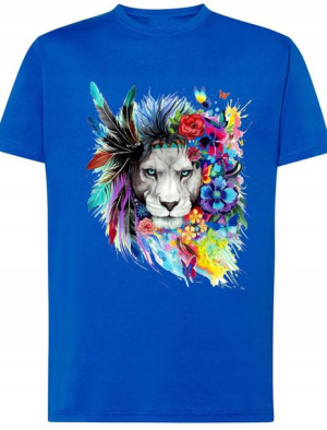 Męski T-shirt Kolorowy Lew Modny Nadruk Rozm.5XL