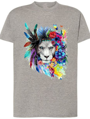 Męski T-shirt Kolorowy Lew Modny Nadruk Rozm.5XL