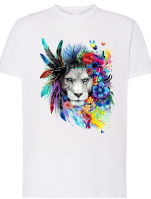 Męski T-shirt Kolorowy Lew Modny Nadruk Rozm.XL