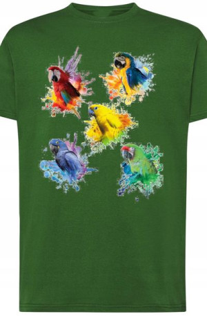 Męski T-shirt Modny Papugi Nadruk Rozm.4XL