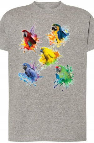 Męski T-shirt Modny Papugi Nadruk Rozm.5XL