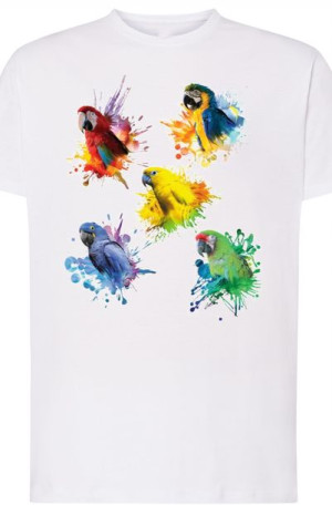 Męski T-shirt Modny Papugi Nadruk Rozm.5XL