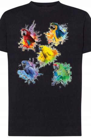 Męski T-shirt Modny Papugi Nadruk Rozm.L