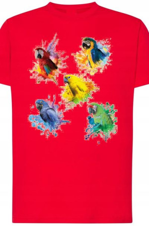 Męski T-shirt Modny Papugi Nadruk Rozm.XL