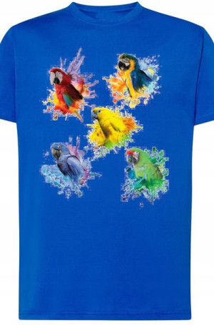 Męski T-shirt Modny Papugi Nadruk Rozm.XS