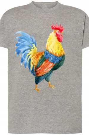 Męski T-Shirt Nadruk Kogut Kolorowy Rozm.S