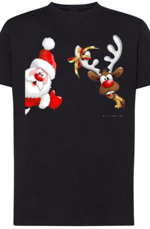 Mikołaj Renifer Świąteczny T-Shirt Nadruk r.XS