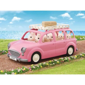 Rózowy minivan i zestaw piknikowy