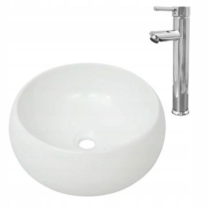 Umywalka z baterią mieszającą, ceramiczna, biała