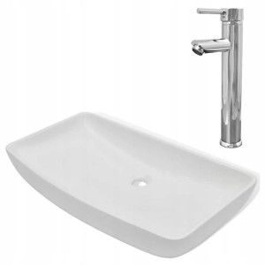 Umywalka z baterią mieszającą, ceramiczna, biała