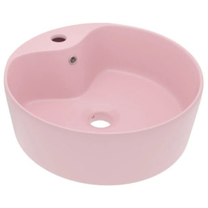 Umywalka z przelewem, matowy róż, ceramiczna