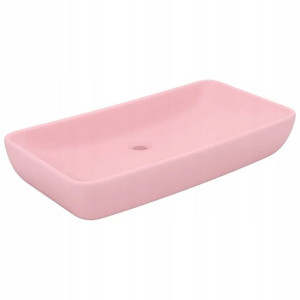 Umywalka prostokątna, matowy róż, ceramiczna