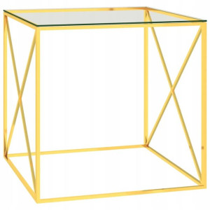 Stolik kawowy, złoty, 55x55x55 cm, stal i szkło