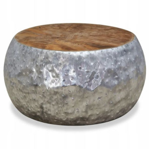 Stolik kawowy, aluminium, drewno tekowe