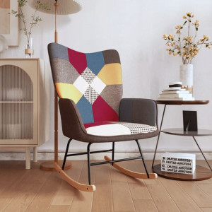 Fotel bujany, patchwork, tapicerowany tkaniną