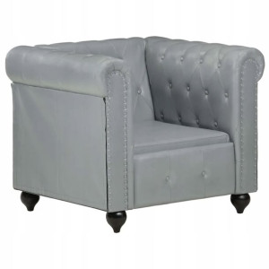 Fotel Chesterfield, szary, skóra naturalna