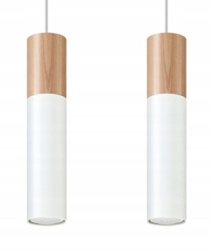 Lampa Wisząca PABLO 2 Biały DREWNO LED SOLLUX