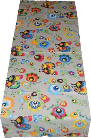 Bieżnik Obrus 40x140 Bawełniany Folk Łowicz Koguty