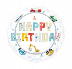 Balon foliowy Happy Birthday Auta 45cm URODZINY