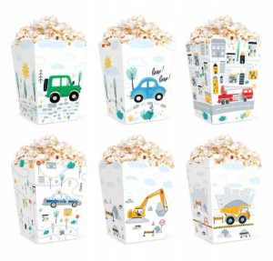 Pudełka na popcorn Auta 8,5x12,5cm zestaw 6szt