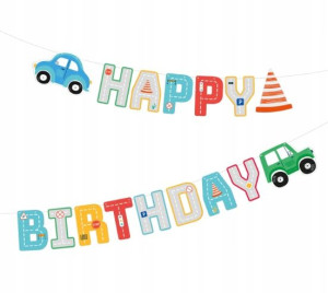 Baner Happy Birthday Auta Samochodziki 250x17cm