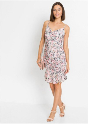 Bonprix Kolorowa Elastyczna Sukienka Kwiaty Mini Falbana 48-50 939050