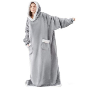 Koc bluza z kapturem kolor jasny szary maxi oversize