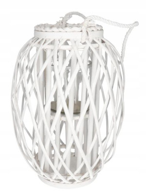 Lampion Wiklinowy Latarnia Biały Ozdoba 30 Cm