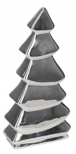 Choinka Ceramiczna Srebrna Drzewko Ozdoba Figurka