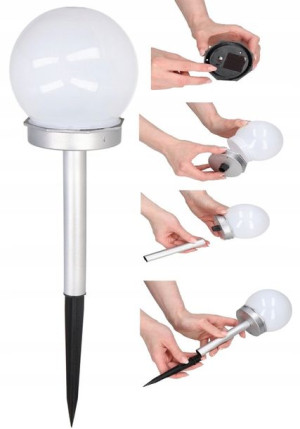 Lampka Solarna Led Ogrodowa Kula 10cm Biała