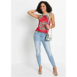 Bonprix Czerwony Top Z Ornamentnym Wzorem 48-50 975360