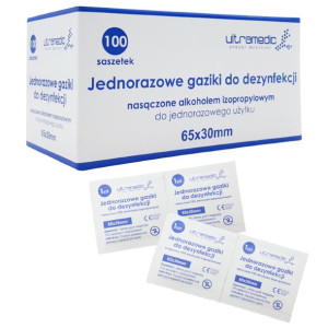 Gaziki nasączone alkoholem 65 x 30 mm Ultramedic - 100 szt.