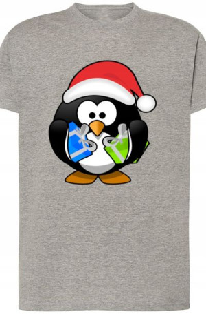 Pingwin Świąteczny T-Shirt Męski Modny Rozm.XS