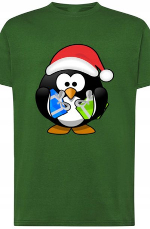 Pingwin Świąteczny T-Shirt Męski Modny Rozm.XXL