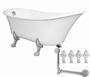 Wanna Retro 164x70x64-77 cm biała + nogi i drenaż chrom , ANTICA