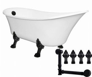 Wanna Retro 164x70x64-77 cm biała + nogi i drenaż czarny mat , ANTICA