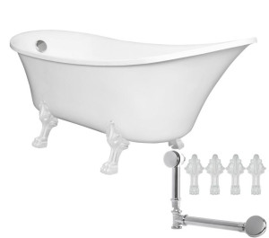 Wanna Retro 164x70x64-77 cm biała +z akcesoriami biały /chrom nogi i drenaż