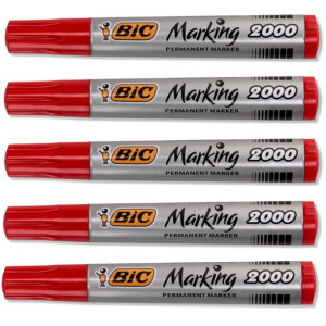 Marker Permanentny Bic Czerwony Okrągła Końcówka - Zestaw 5 Szt