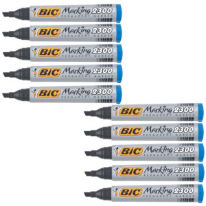 Marker Permanentny Bic Niebieski Ścięta Końcówka - Zestaw 10 Szt