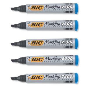 Marker Permanentny Bic Niebieski Ścięta Końcówka - Zestaw 5 Szt