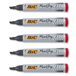 Marker Permanentny Bic Czerwony Ścięta Końcówka Zestaw 5 Szt