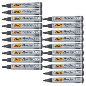 Marker Permanentny Bic Czarny Ścięta Końcówka - Zestaw 20 Szt