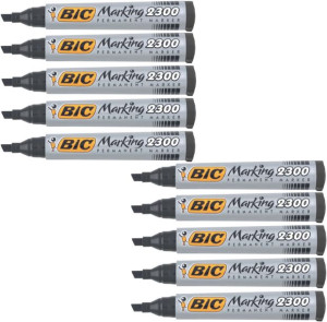 Marker Permanentny Bic Czarny Ścięta Końcówka - Zestaw 10 Szt