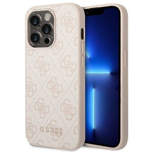 Oryginalne Etui Iphone 14 Pro Max Guess Hard Case 4g Metal Gold Logo Różowe