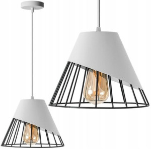 Lampa Wisząca Sufitowa Metalowy Klosz Biały Czarny