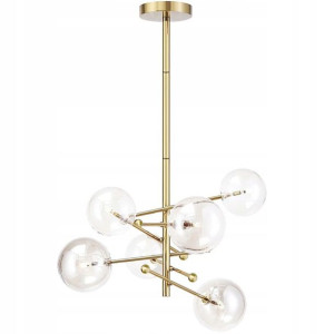 Lampa Złota Żyrandol Szklane Kule X 6 Gold E26