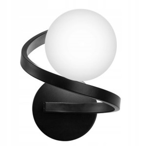 Lampa Ścienna Kinkiet Czarny Mleczna Szklana Kula