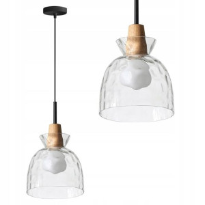 Lampa Sufitowa Wisząca Szklana Drewno Retro Boho