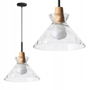 Lampa Sufitowa Wisząca Szklana Drewno Boho Retro